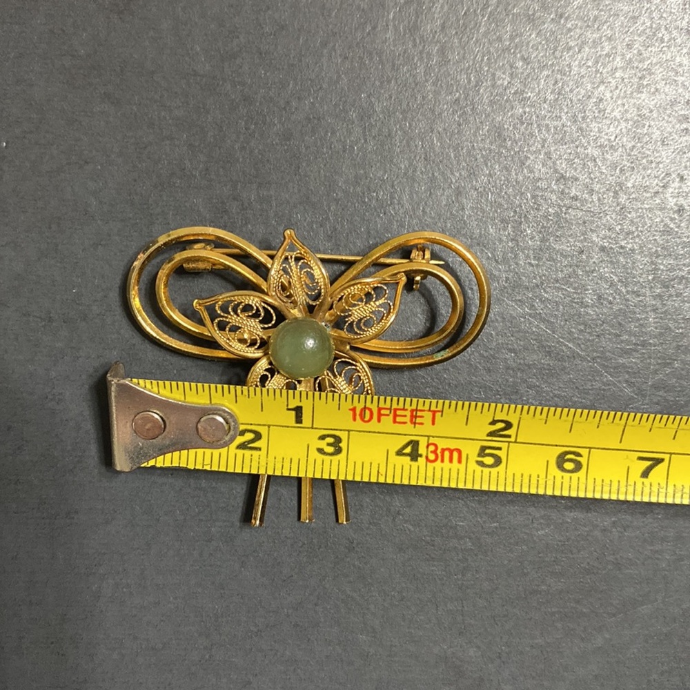 🖤Vtg💕Jade flower ribbon brooch - Picture 9 of 11